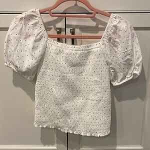 White Polka Dot Puff Sleeve Top